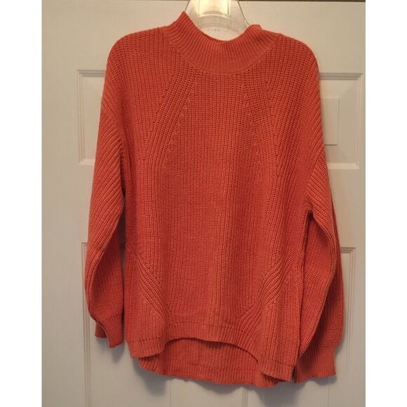 NWT Old Navy Mock Neck Knit Sweater Melon Orange Ribbed Women Size L - Picture 1 of 11